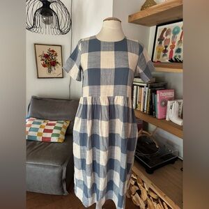 Polagram Blue and White Checkered Midi Dress
